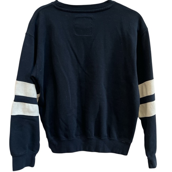New York Popular Varsity Sweatshirt Navy White Stripe Sleeves Crewneck M - Picture 3 of 4